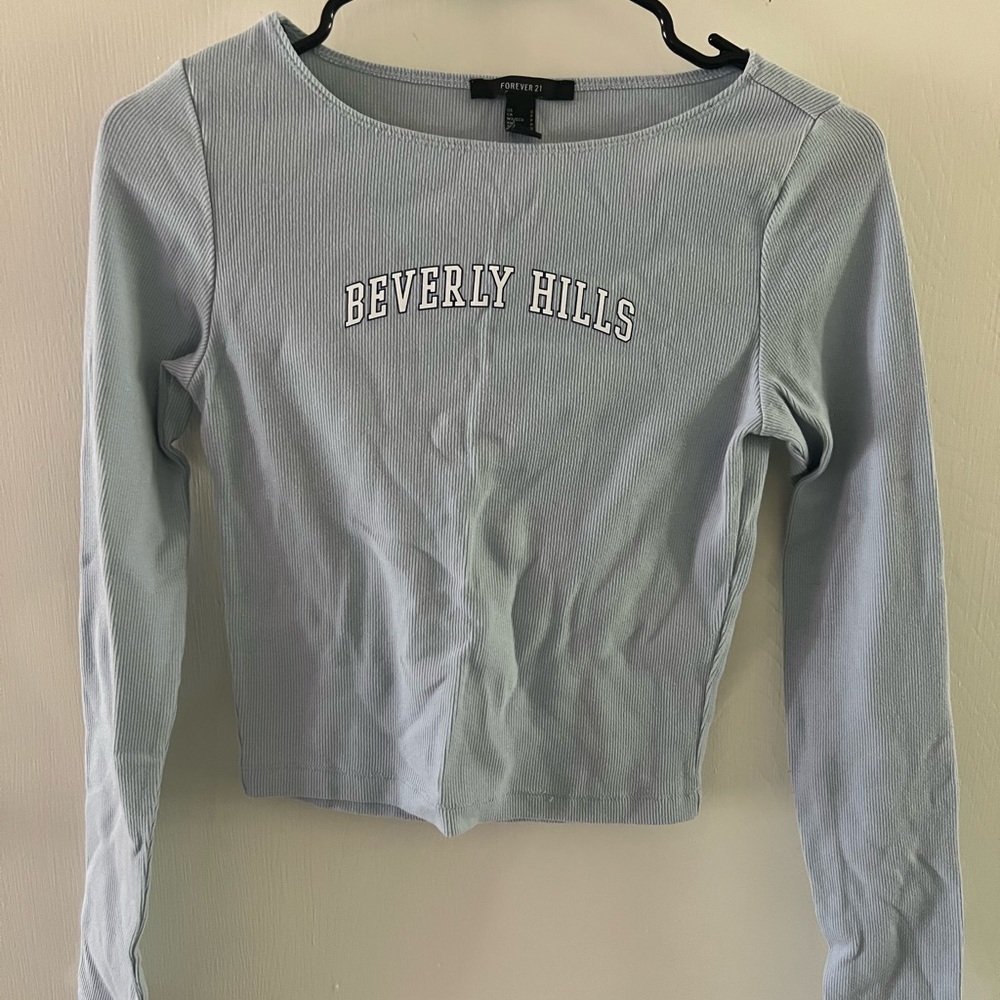 Forever 21 Blue Gray Fitted Cropped Long Sleeve Top
